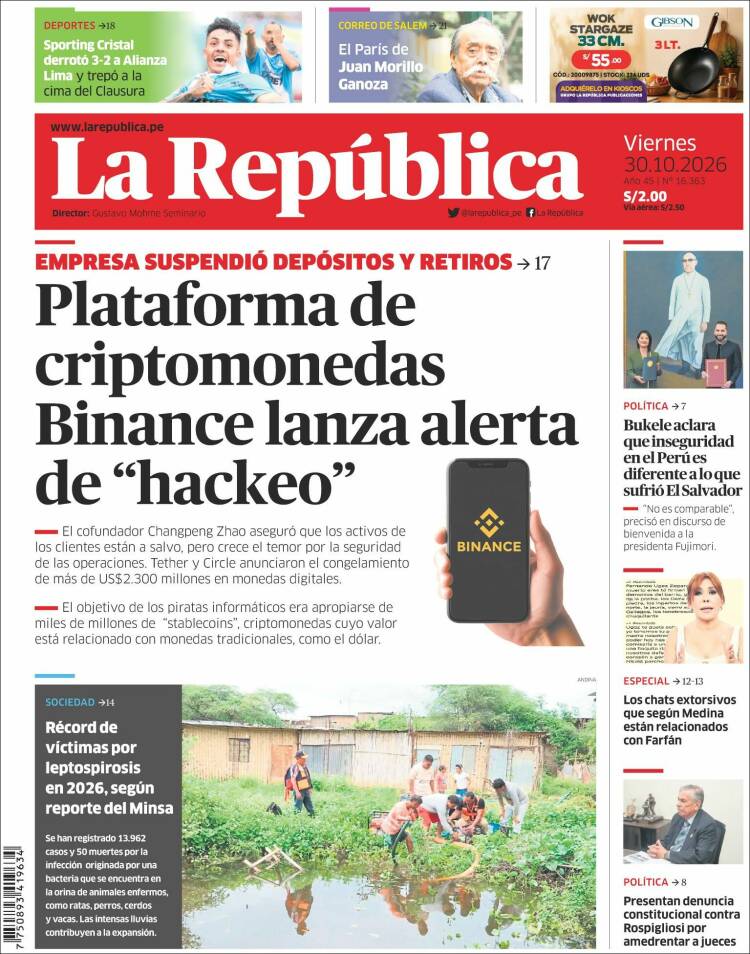 Portada de La Republica (Per&uacute;)