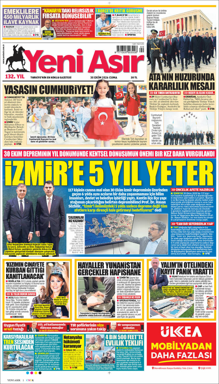 Portada de Yeni Asır (Turqu&iacute;a)