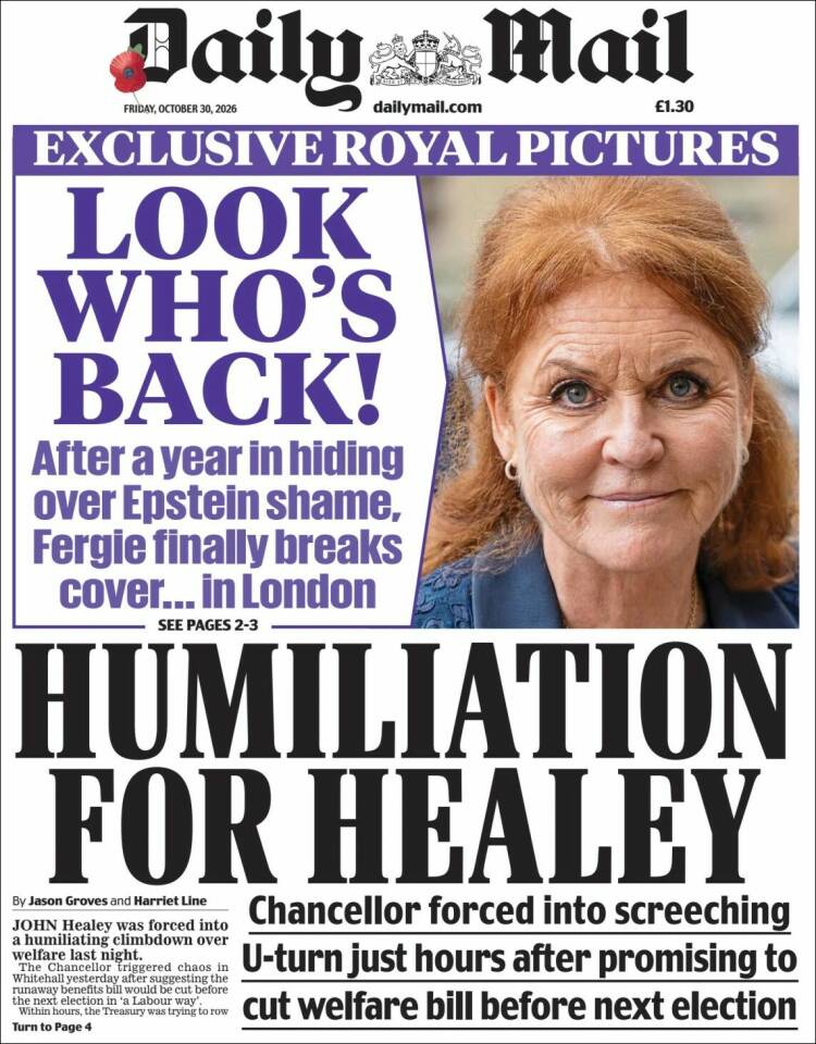 Portada de Daily Mail (Reino Unido)