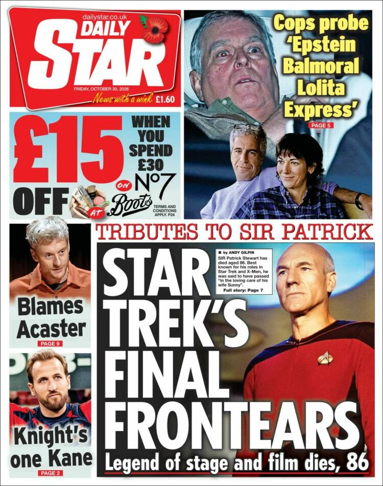 Portada de Daily Star (Reino Unido)