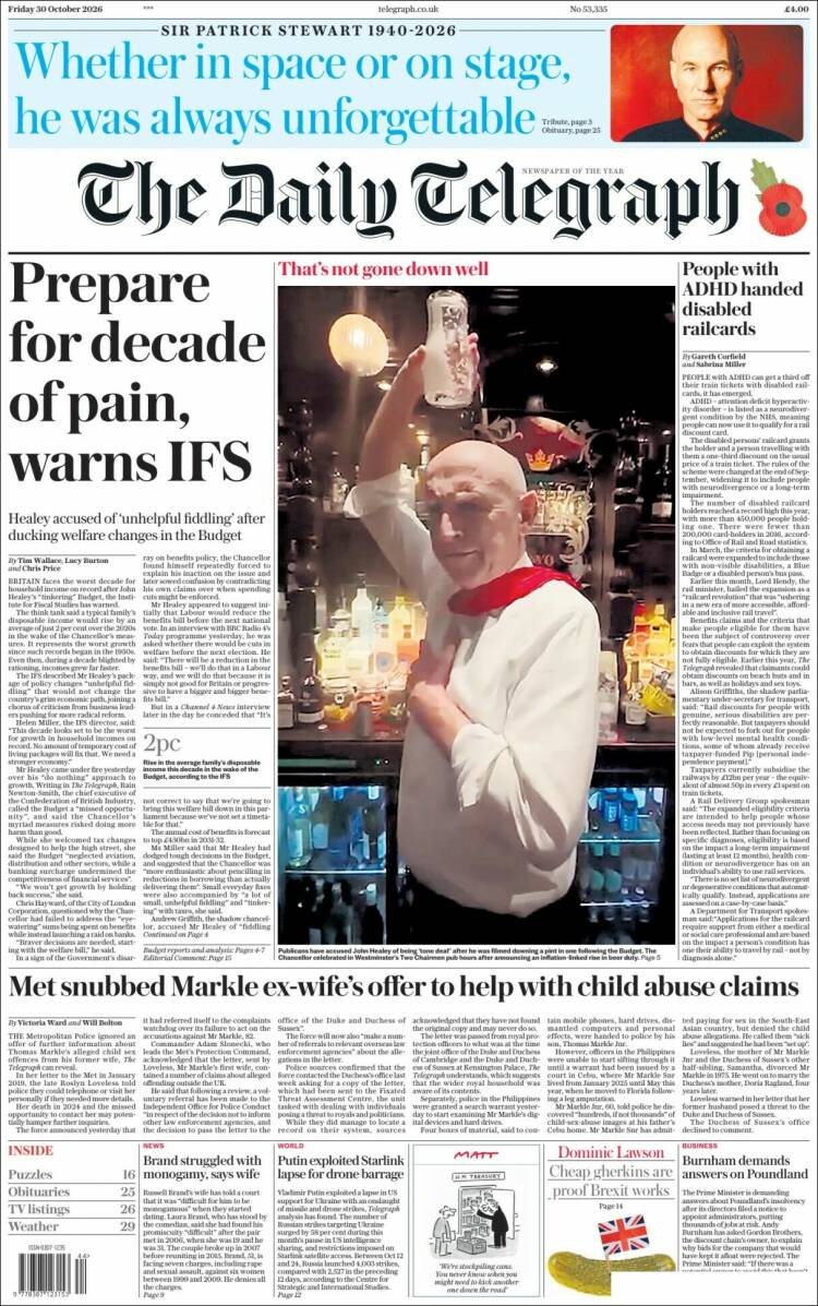 Portada de Daily Telegraph (Reino Unido)