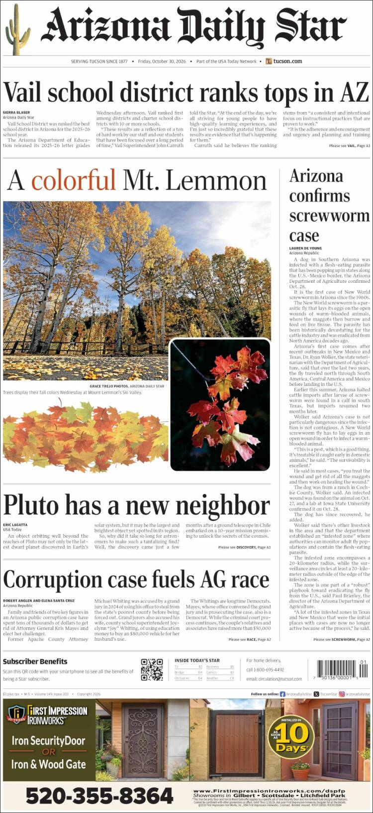 Portada de Arizona Daily Star (USA)