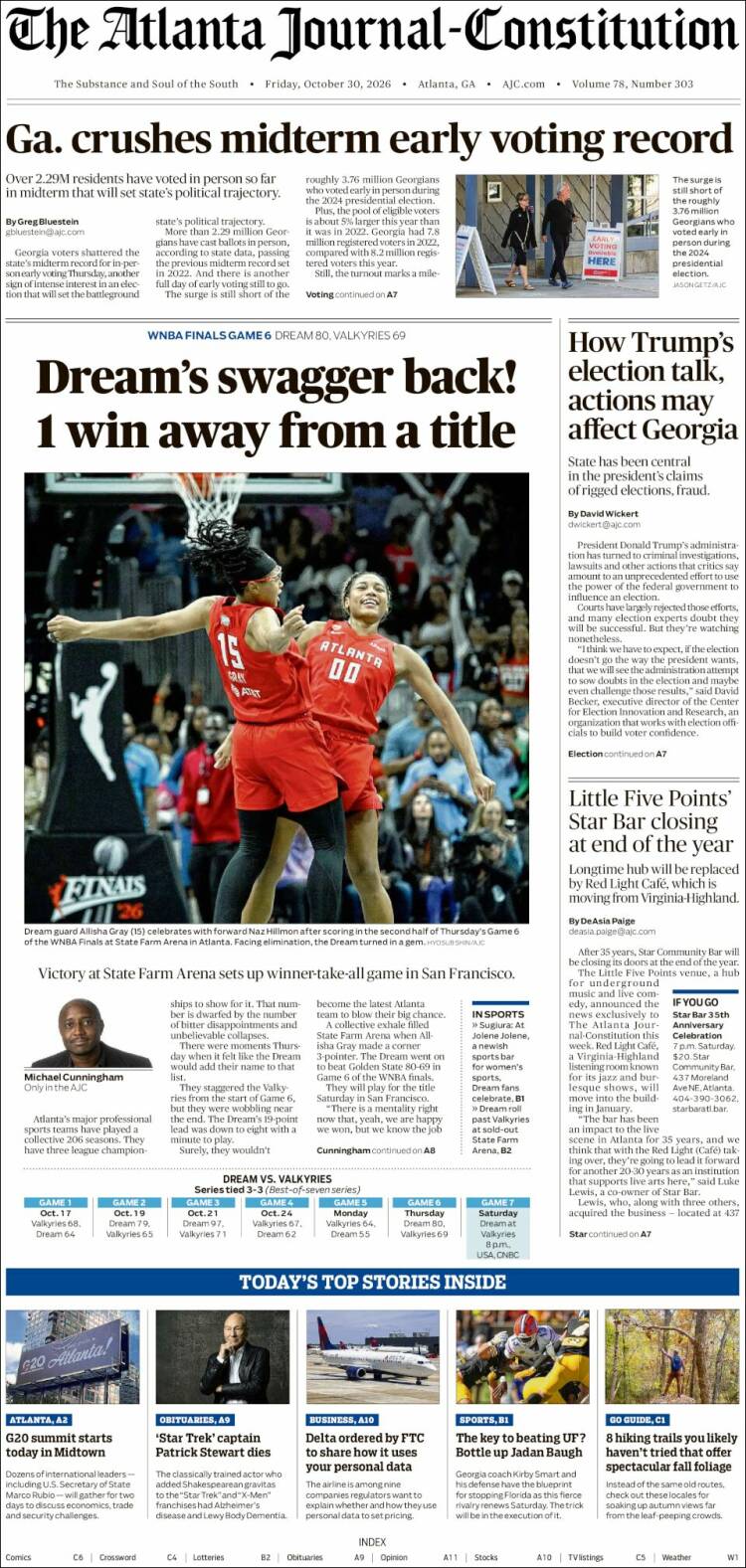 Portada de The Atlanta Journal-Constitution (USA)