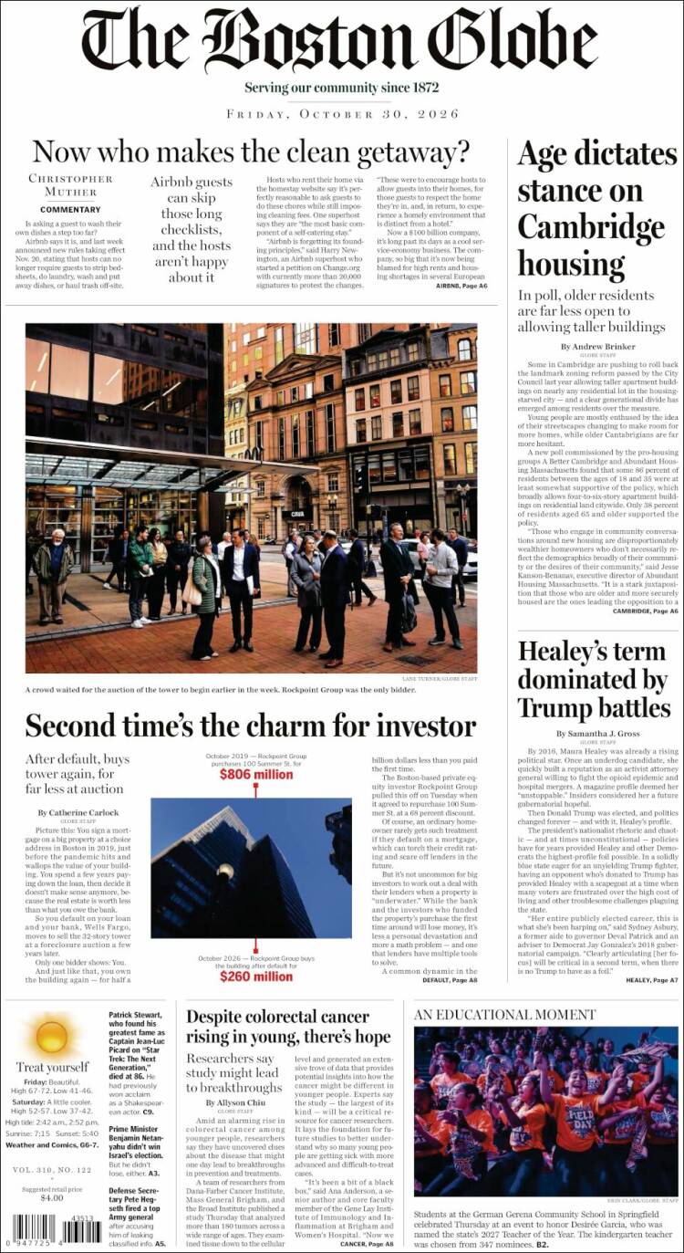 Portada de Boston Globe (USA)