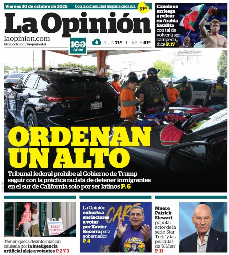 Portada de La Opinión (USA)