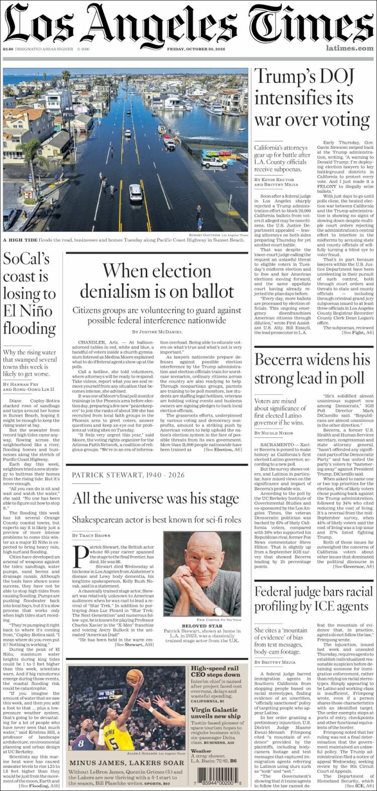 Portada de Los Angeles Times (USA)
