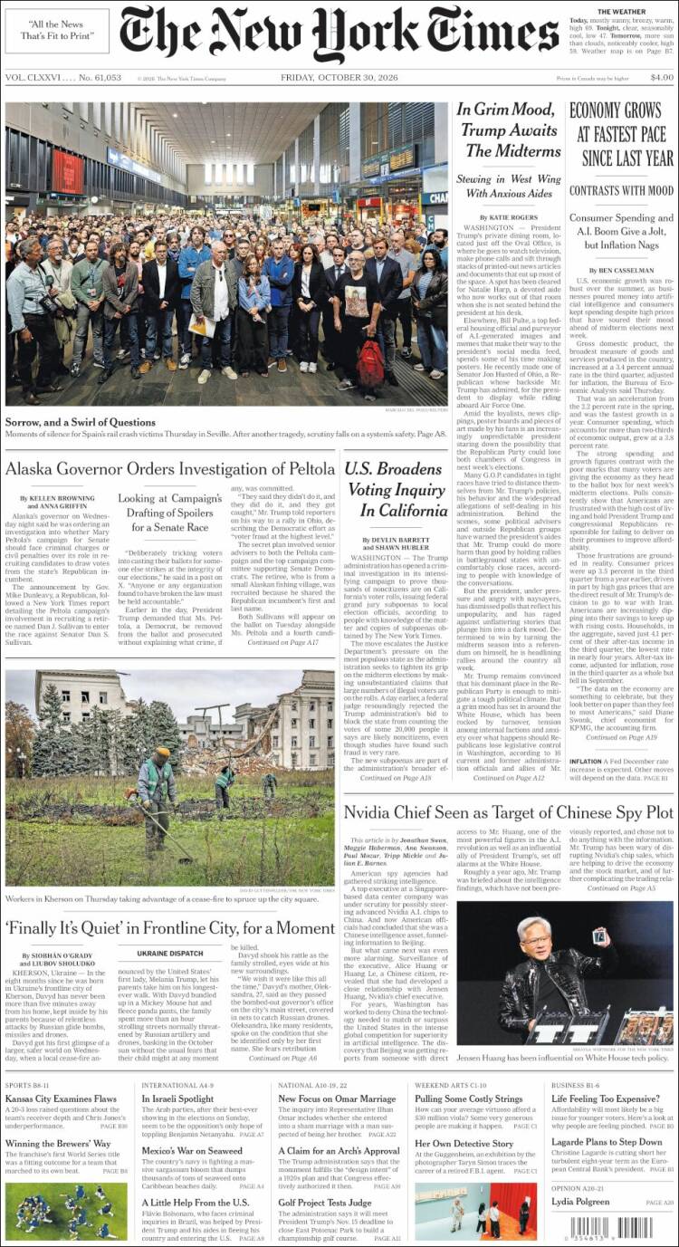 Portada de New York Times (USA)