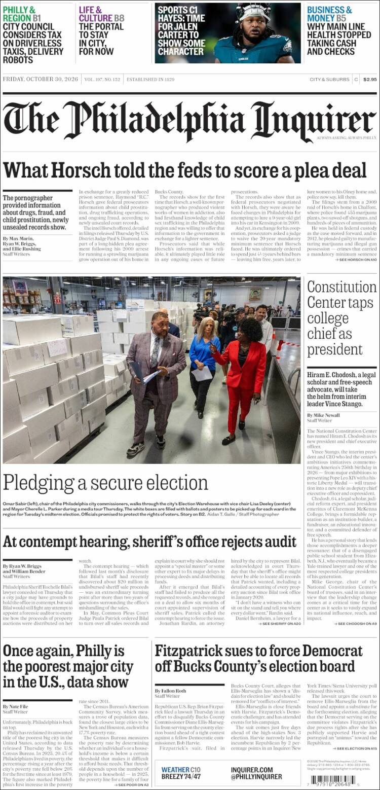 Portada de Philadelphia Inquirer (USA)