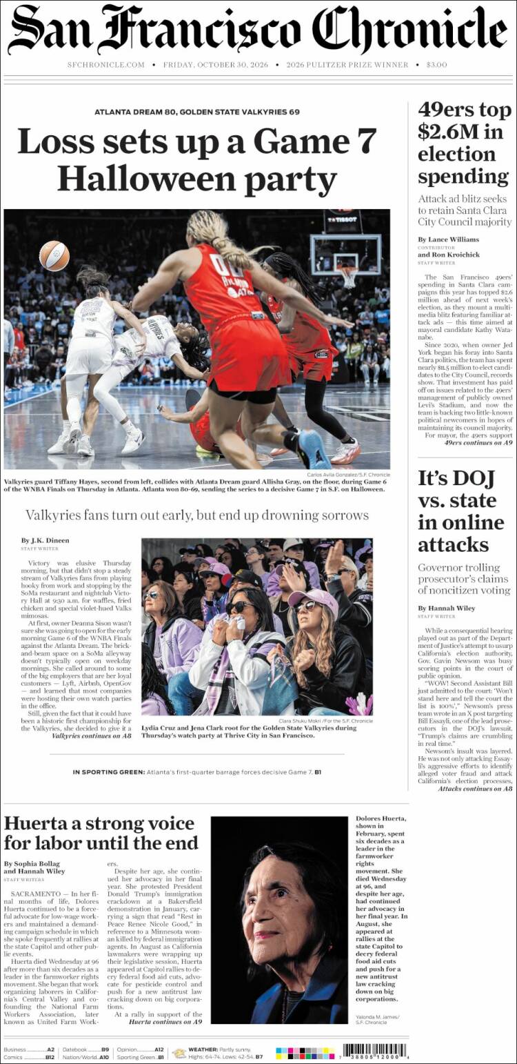 Portada de San Francisco Chronicle (USA)