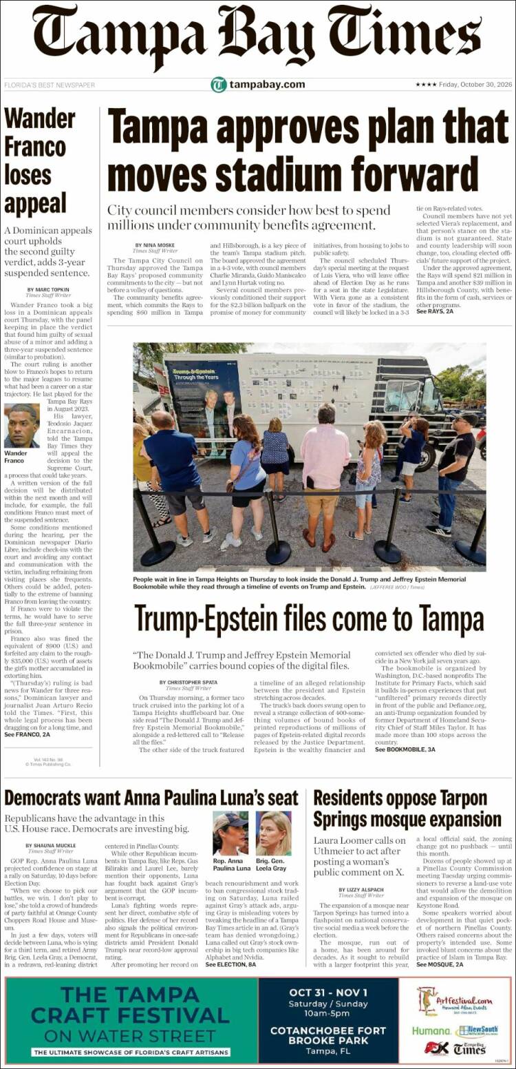Portada de Tampa Bay Times (USA)