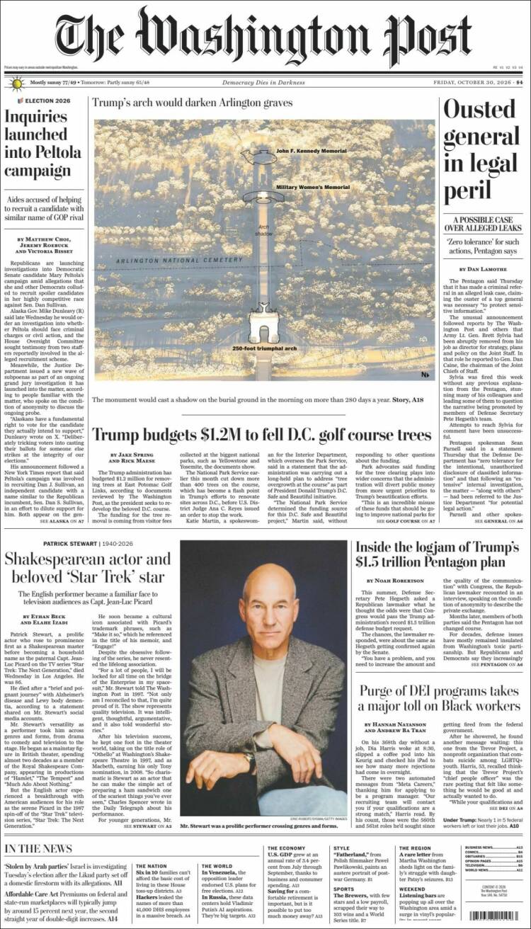 Portada de The Washington Post (USA)