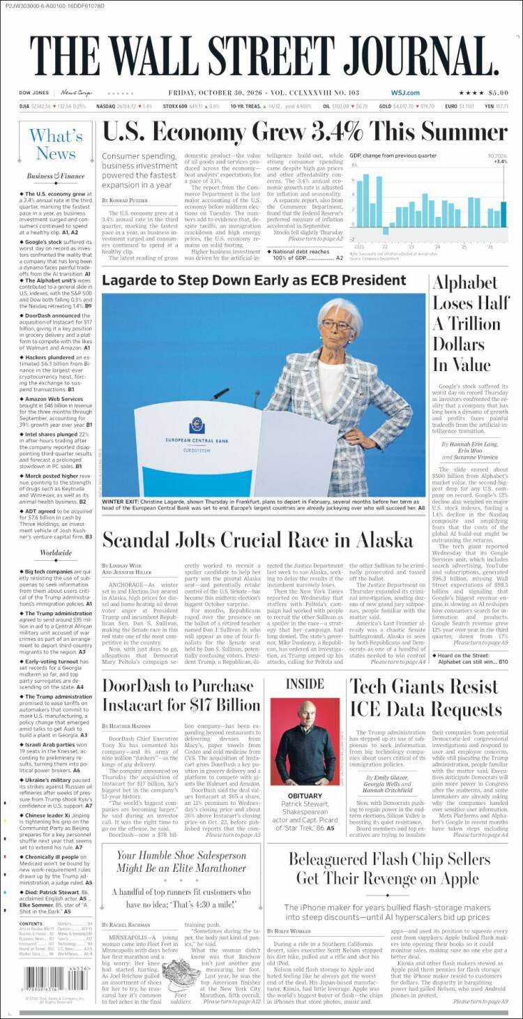 Portada de Wall Street Journal (USA)