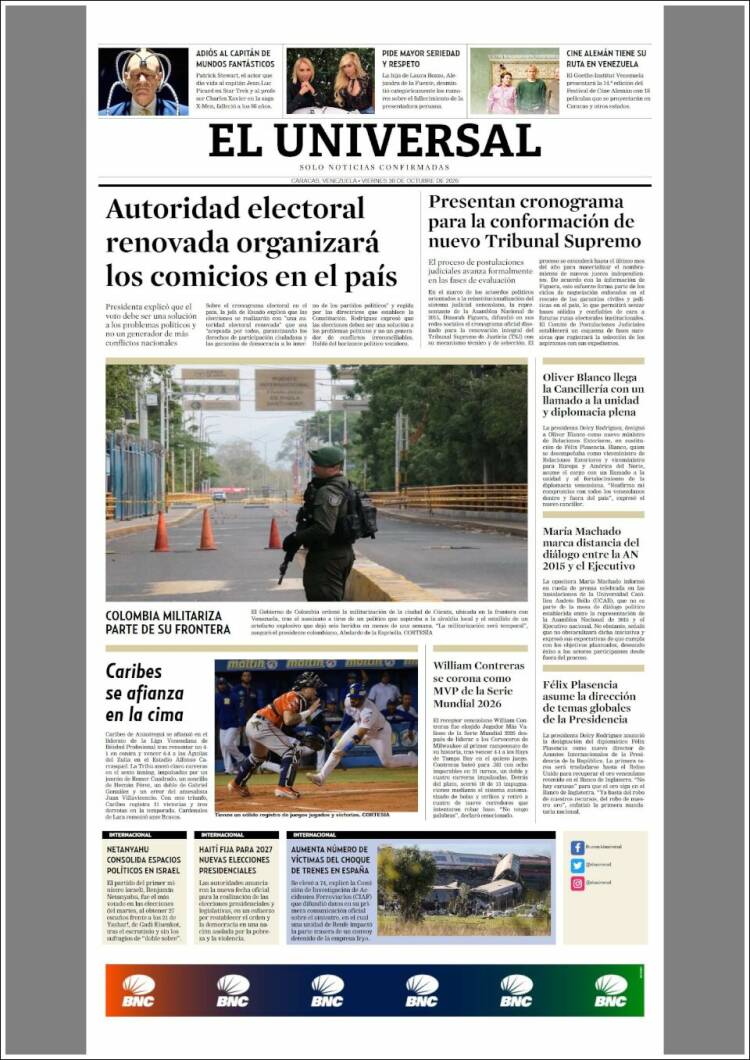 Portada de Universal (Venezuela)