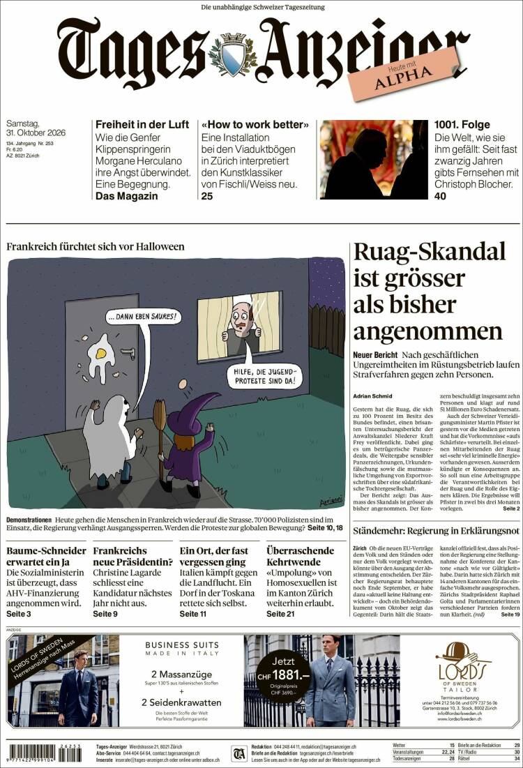 Portada de Tages-Anzeiger (Suiza)
