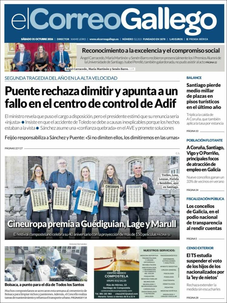 Portada de El Correo Gallego (Espagne)