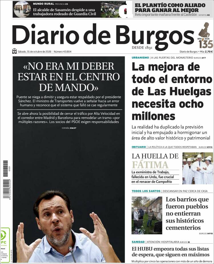 Portada de Diario de Burgos (Espagne)